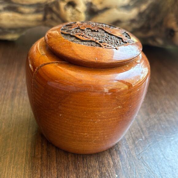 Vintage Hand Carved Trinket Box California redwood the wooden nickel hummingbird - Picture 7 of 12